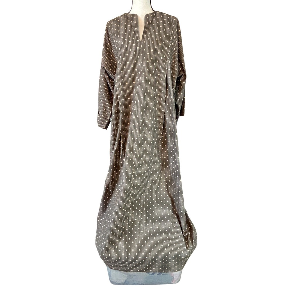 Homemade 80s Vintage Dark Gray Polka‎ Dot Stripes Kimono Maxi Maternity Dress XL